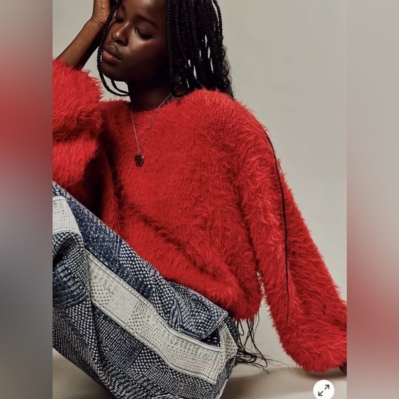 Free People Red Flurry Sweater, Size XS (v) - Picture 1 of 11
